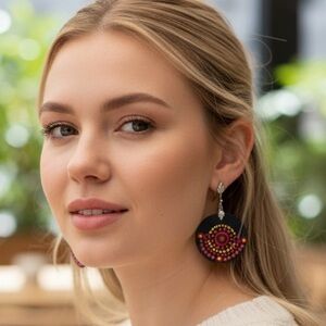 73 Handcrafted Black and Red Dot Earrings